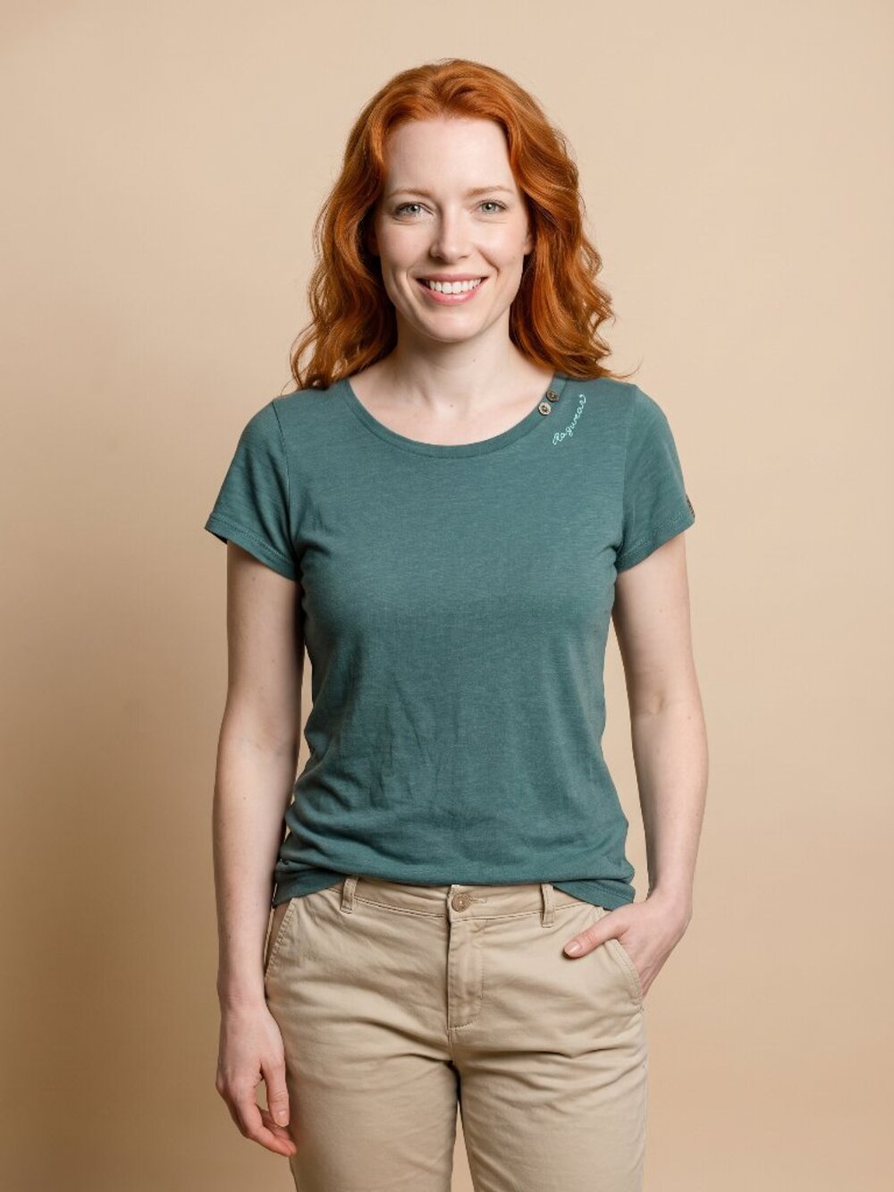 Ragwear green long tee shirt tunic short sleeves casual coton polyester medium